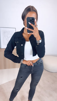 Crop Jeansjacke mit used - Elementen / schwarz Art. 6507