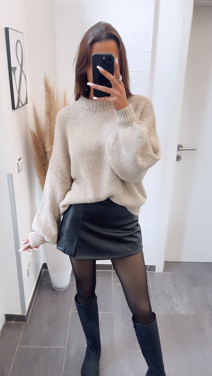 Strick Pullover mit höherem Rundausschnitt / beige Art. 7738