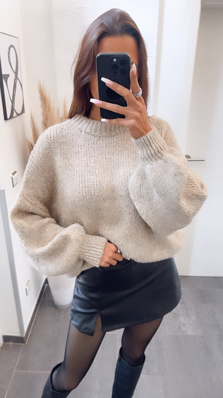Strick Pullover mit höherem Rundausschnitt / beige Art. 7738