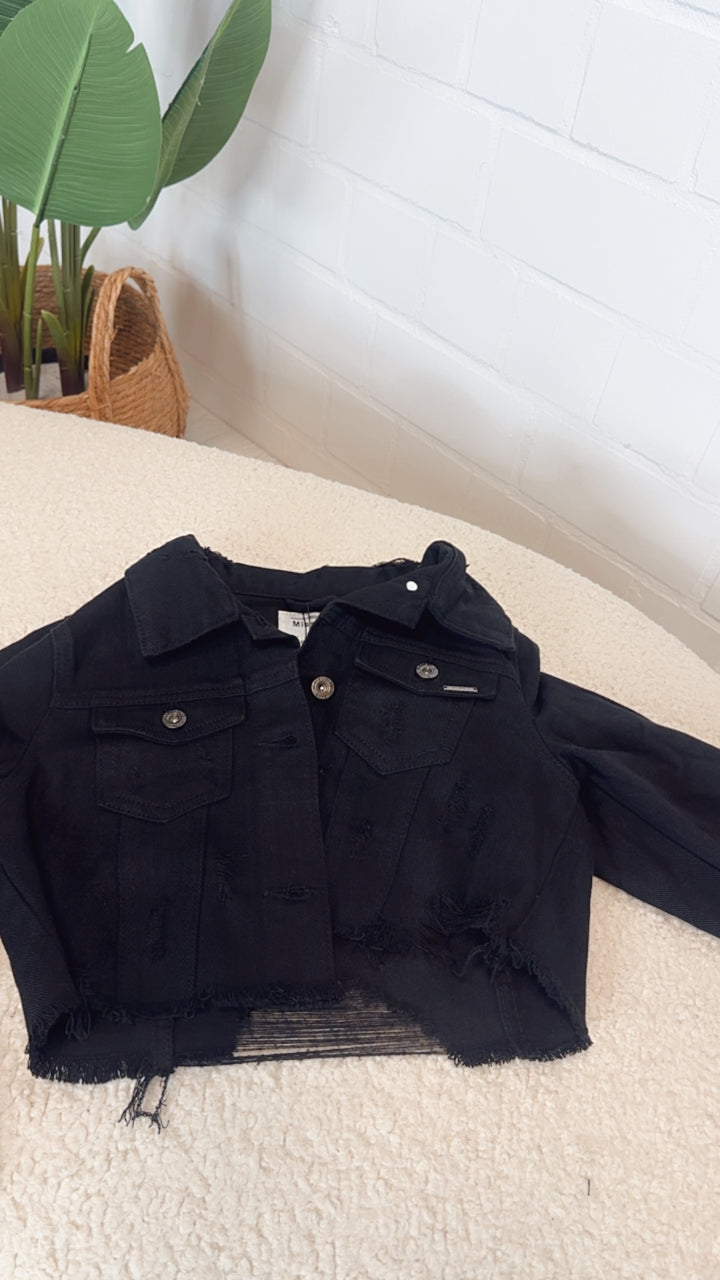 Crop Jeansjacke mit used - Elementen / schwarz Art. 6507