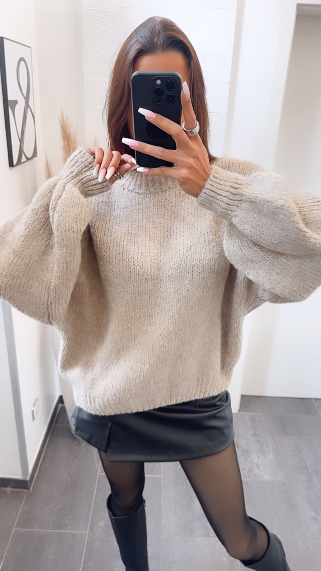 Strick Pullover mit höherem Rundausschnitt / beige Art. 7738