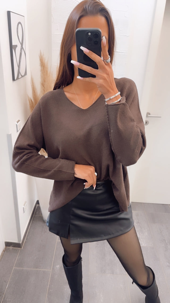 Leichter, super weicher Pullover, V-Ausschnitt / braun Art. 7735