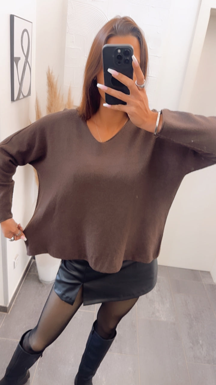 Leichter, super weicher Pullover, V-Ausschnitt / braun Art. 7735