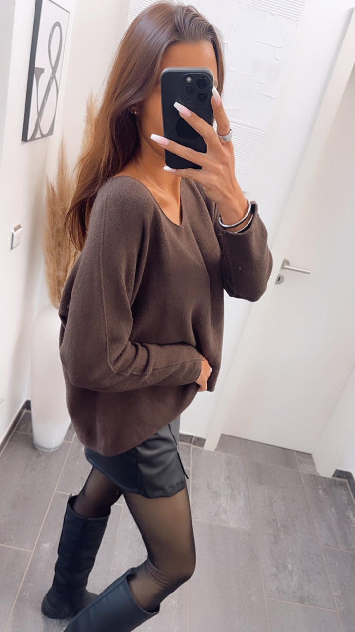 Leichter, super weicher Pullover, V-Ausschnitt / braun Art. 7735