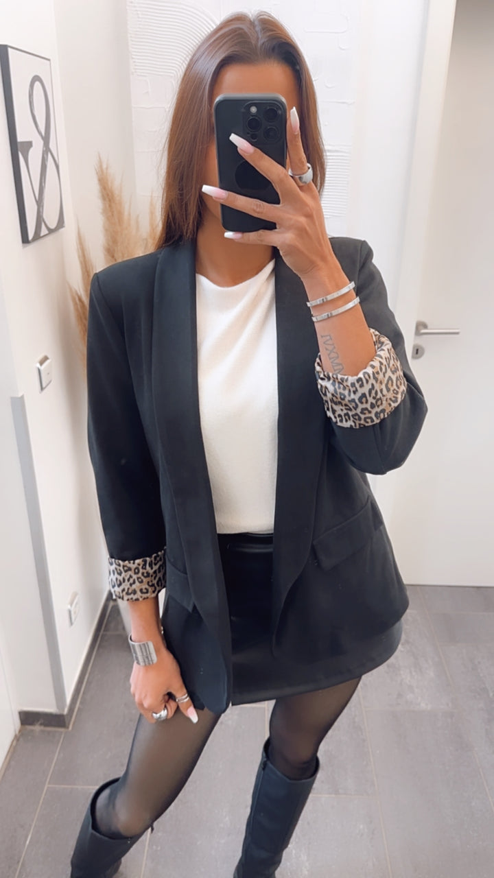 weicher Blazer mit Leo Akzenten / schwarz Art. 7747