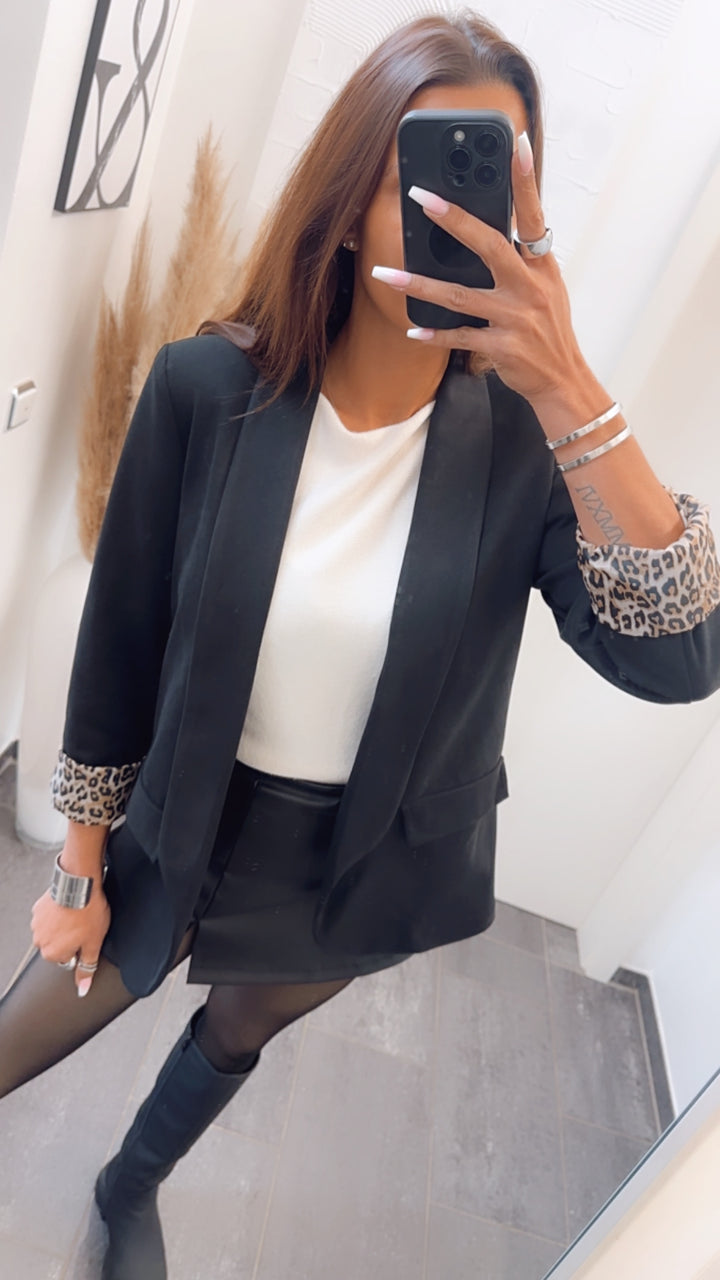 weicher Blazer mit Leo Akzenten / schwarz Art. 7747