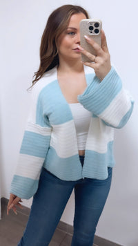 STREIFEN weiter, offener Cardigan / weiss - hell blau Art. 14685