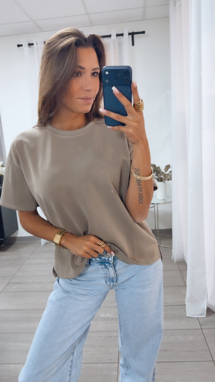 Leichtes Vokuhila Butterstoff T Shirt / taupe  Art.14964