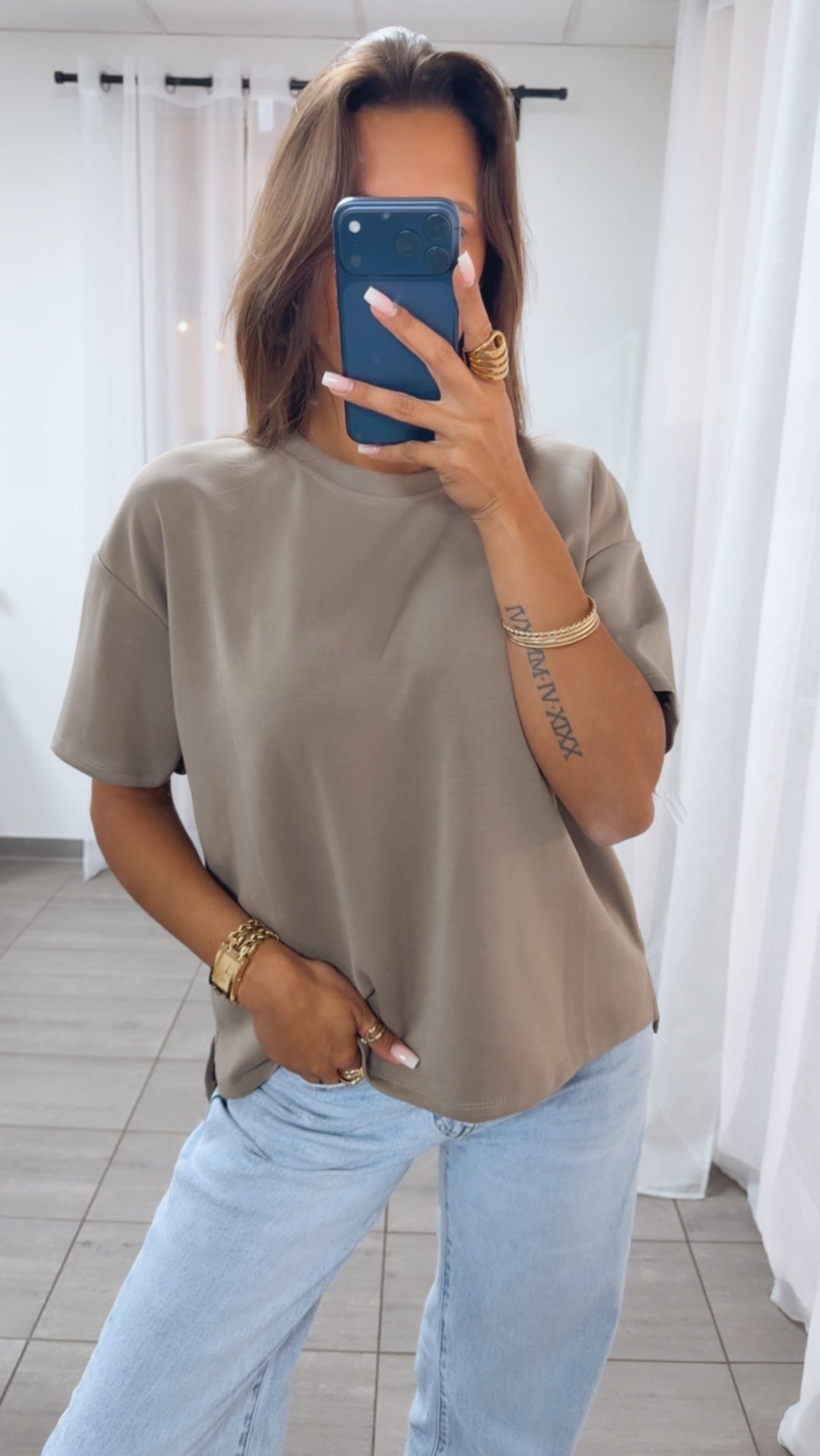 Leichtes Vokuhila Butterstoff T Shirt / taupe  Art.14964