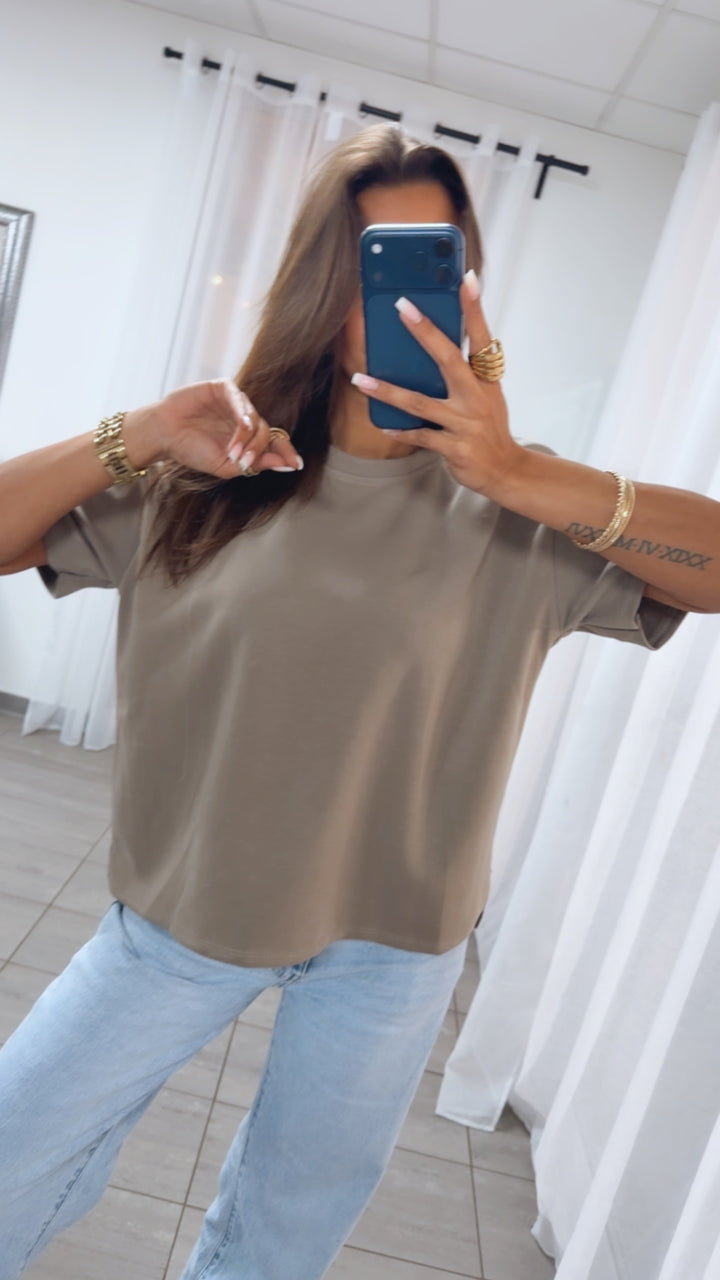 Leichtes Vokuhila Butterstoff T Shirt / taupe  Art.14964