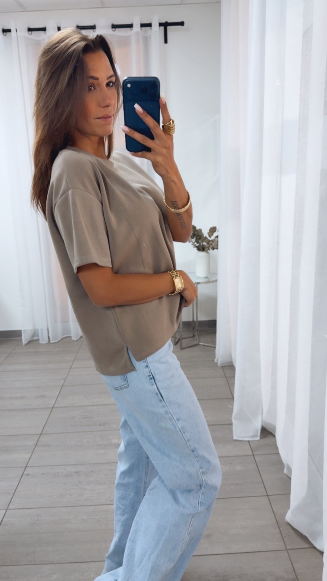Leichtes Vokuhila Butterstoff T Shirt / taupe  Art.14964