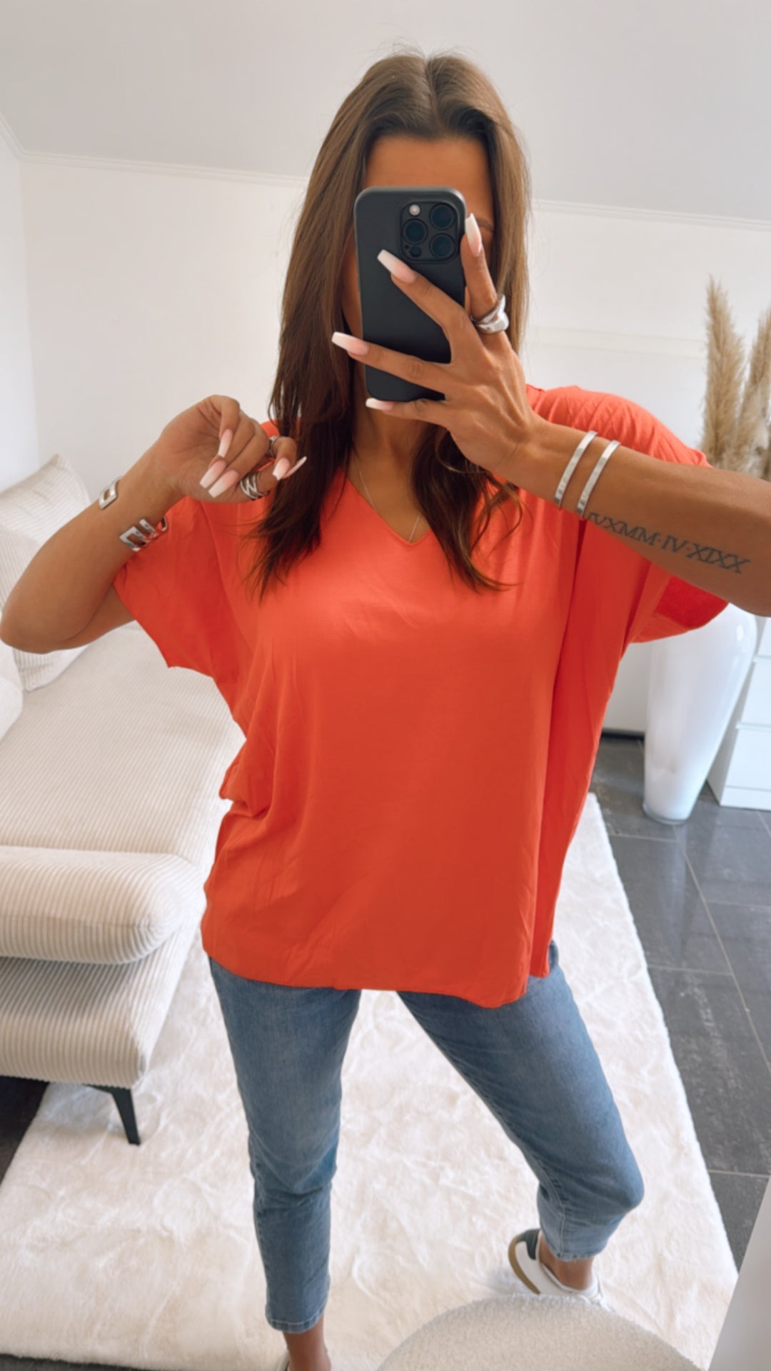 T-shirt Oberteil mit V-Ausschnitt / coral Art. 8936