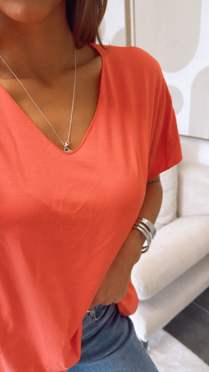 T-shirt Oberteil mit V-Ausschnitt / coral Art. 8936