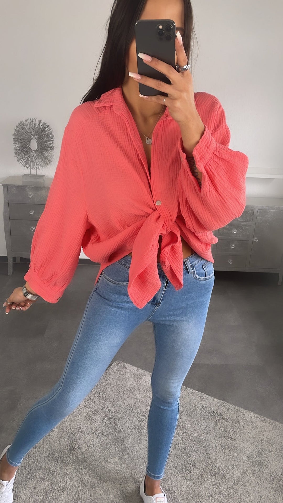 KURZE Oversize Musselin Bluse / coral Art. 4215