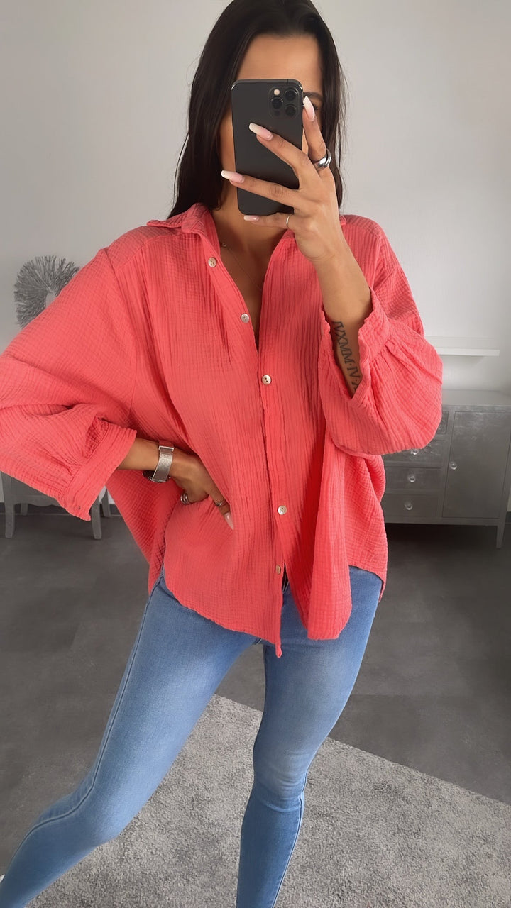 KURZE Oversize Musselin Bluse / coral Art. 4215