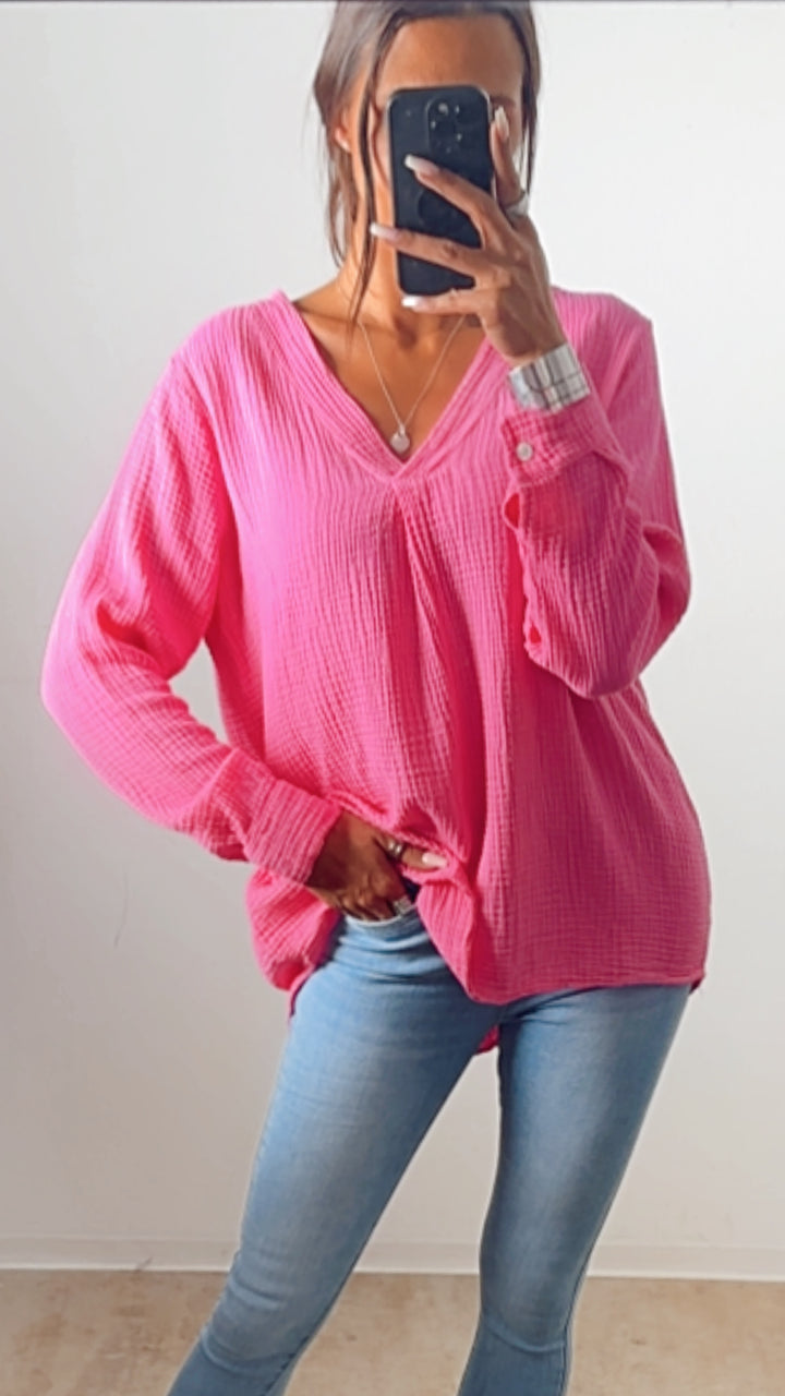 Musselin Bluse ohne Knöpfe / pink Art. 7004