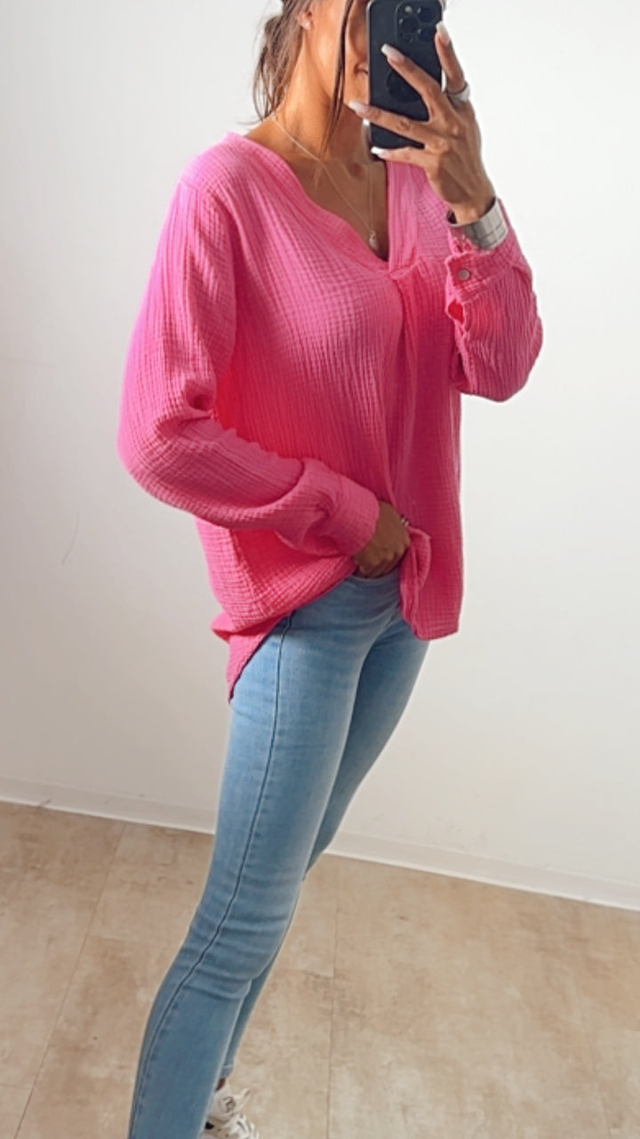 Musselin Bluse ohne Knöpfe / pink Art. 7004