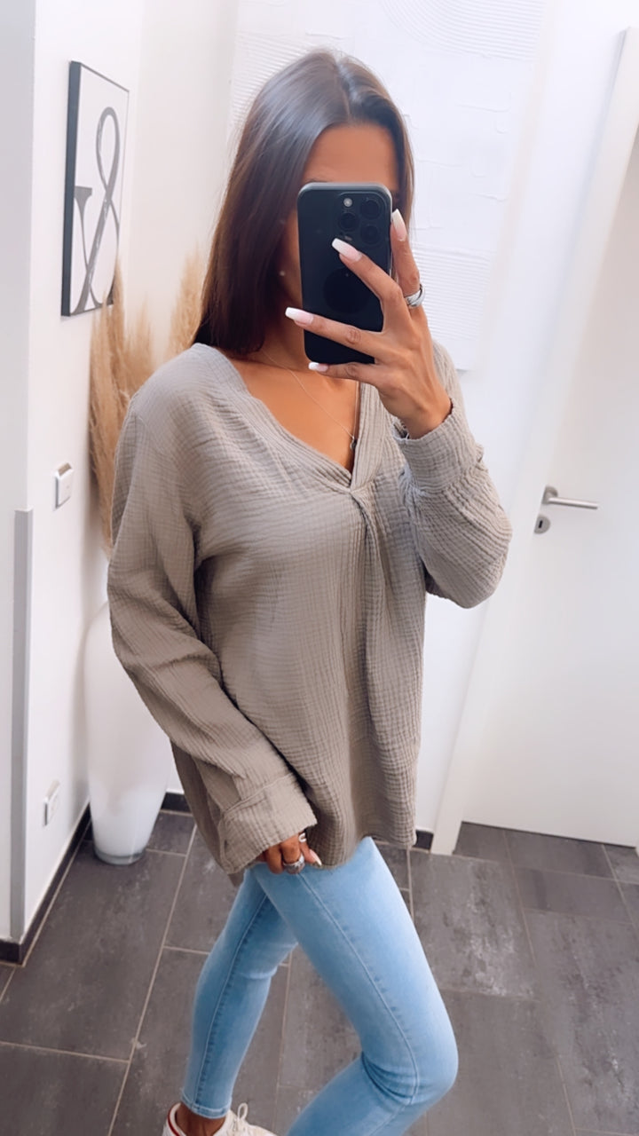 Musselin Bluse ohne Knöpfe / schlamm Art. 7007