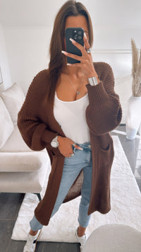 Langer Strick Cardigan / dunkel braun Art. 9004