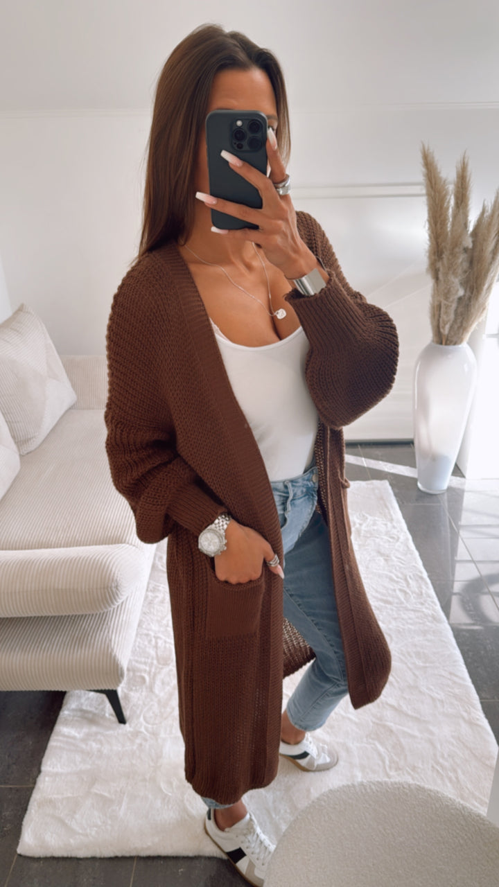 Langer Strick Cardigan / dunkel braun Art. 9004