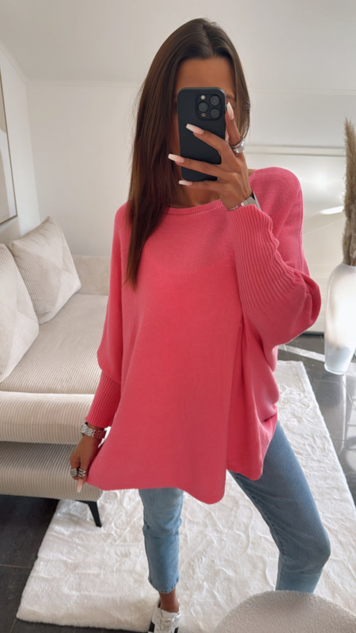 ultra weicher Pullover mit Fledermausärmeln / pink Art. 8282