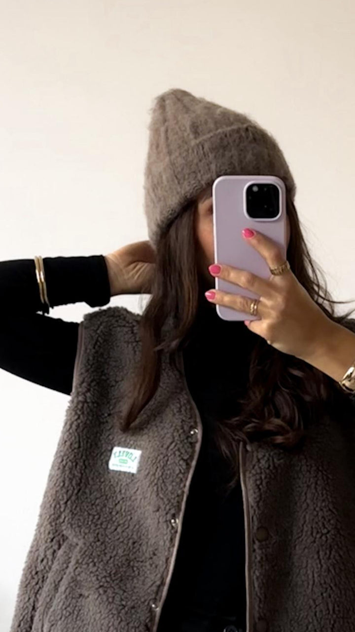 flauschige Mütze / braun meliert Art. 13419