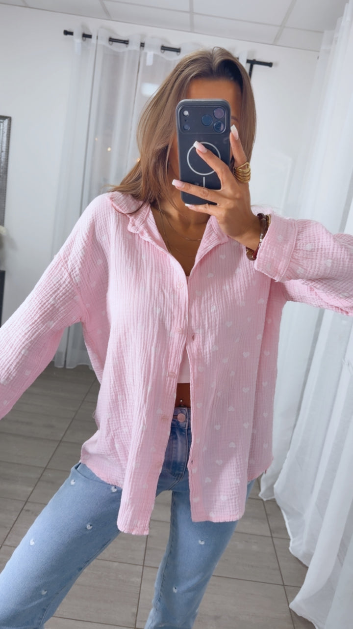 KURZE HERZEN Musselin Bluse / light rosa - weiß Art.15018