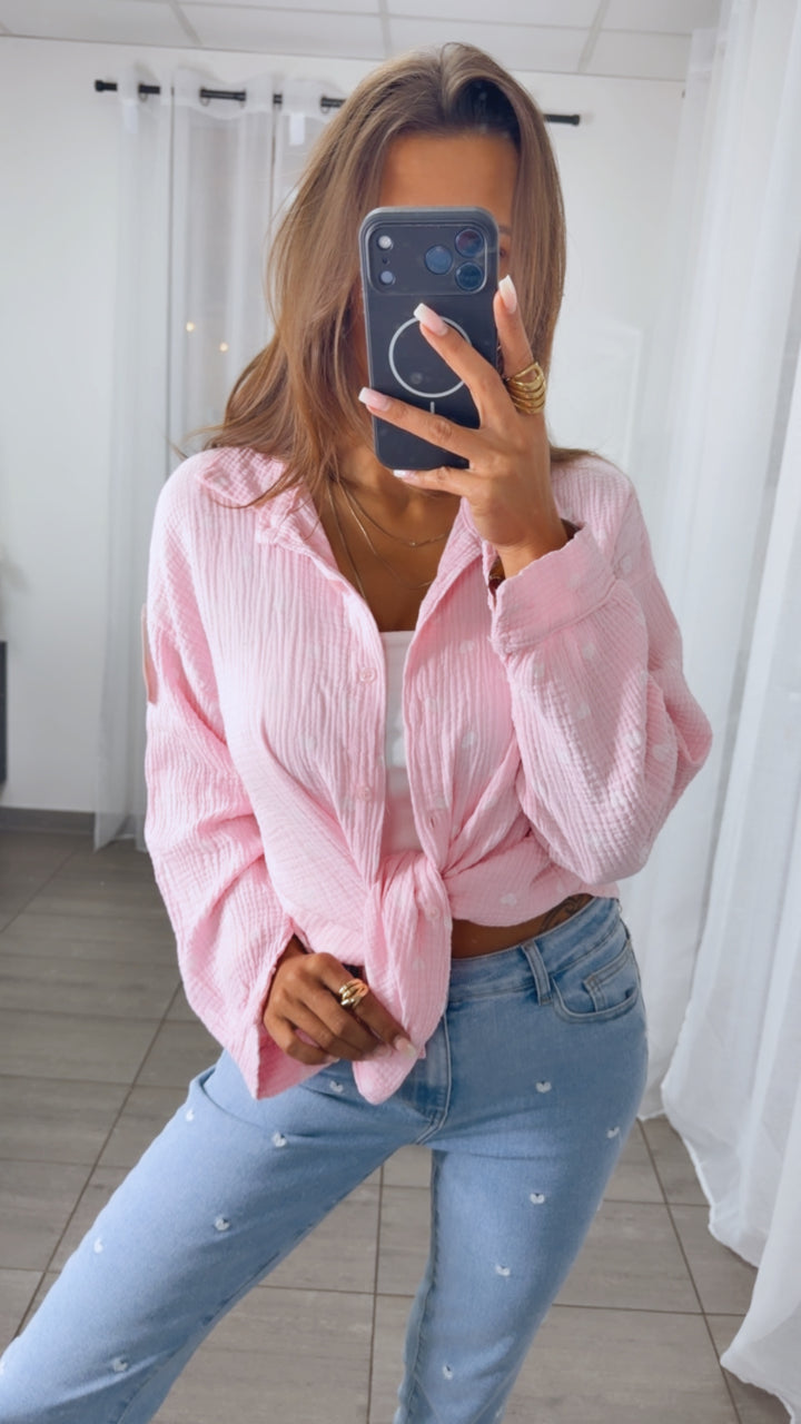 KURZE HERZEN Musselin Bluse / light rosa - weiß Art.15018