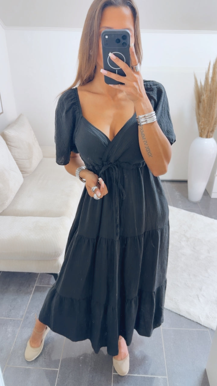 Maxi Lyocell Kleid mit verstellbarem Brustbereich / schwarz Art. 14923