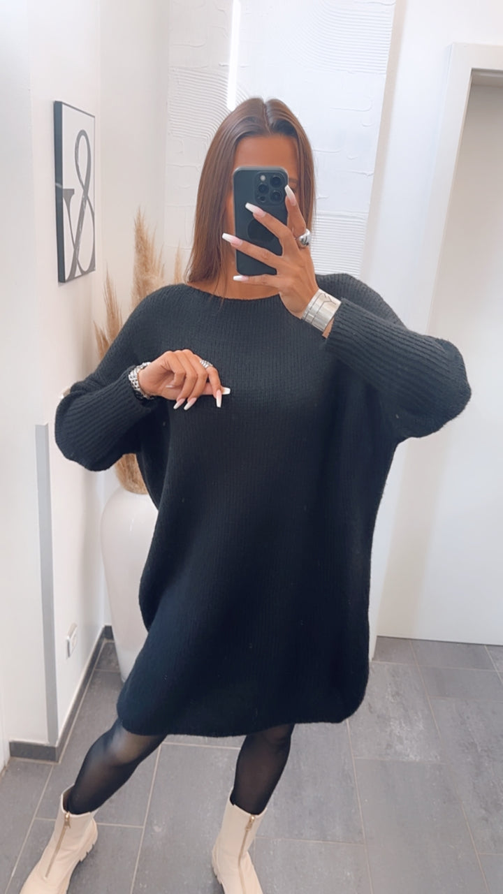 Strick Long Pullover / Kleid mit engeren Ärmeln / schwarz Art. 7821