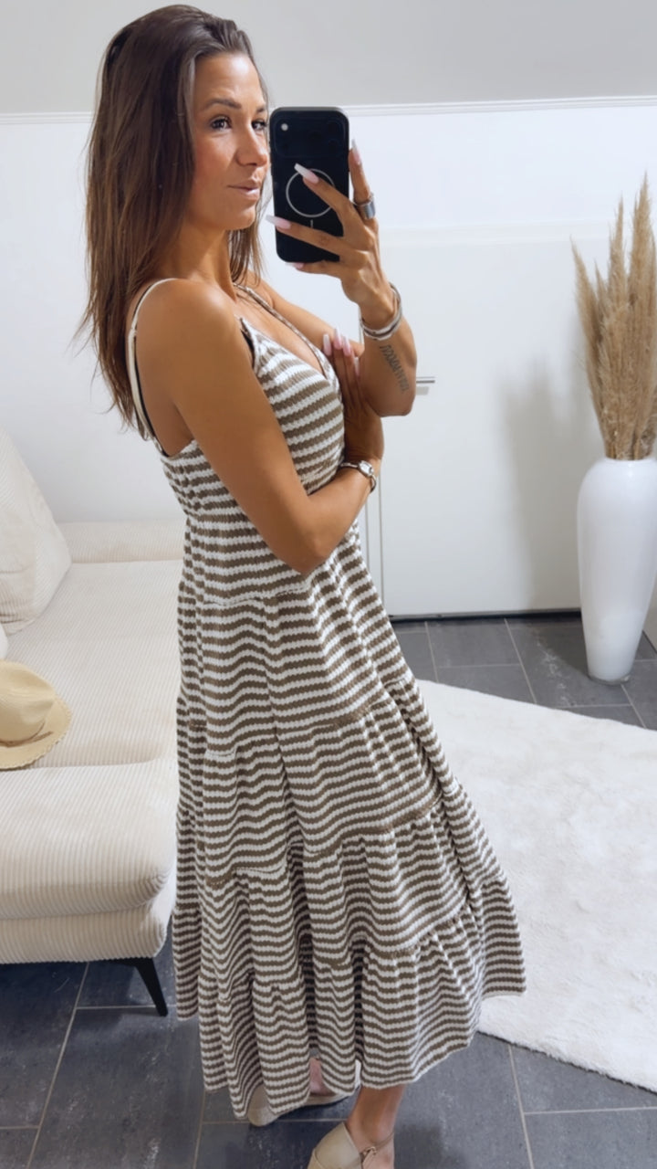 STREIFEN Maxi Kleid mit verstellbaren Trägern / cappuccino - weiss Art.15035