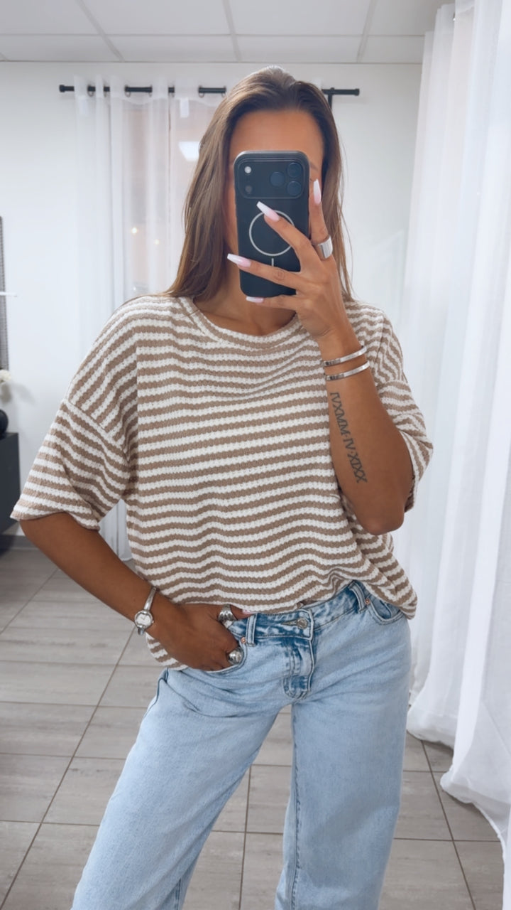 GESTREIFTES Strick T-Shirt / beige - creme Art.15064