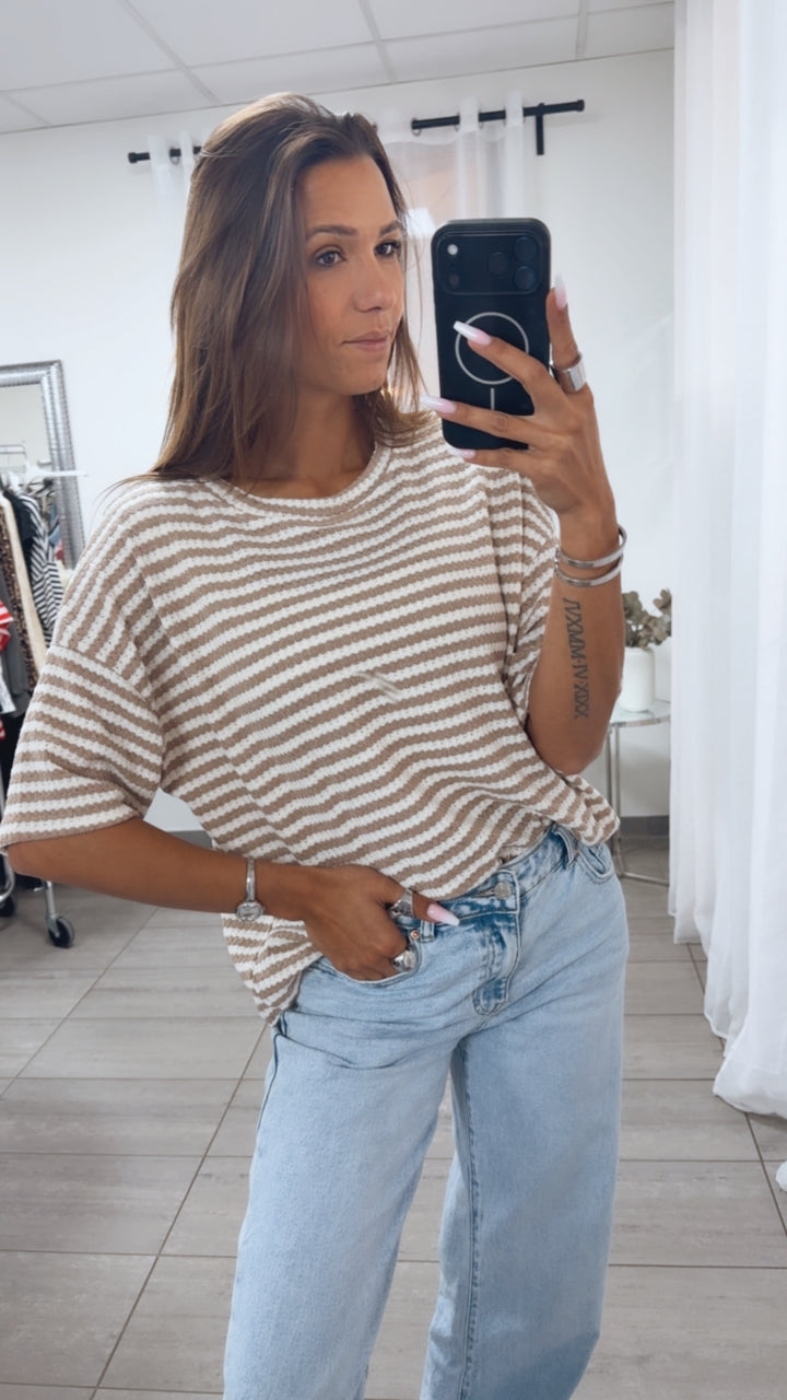 GESTREIFTES Strick T-Shirt / beige - creme Art.15064