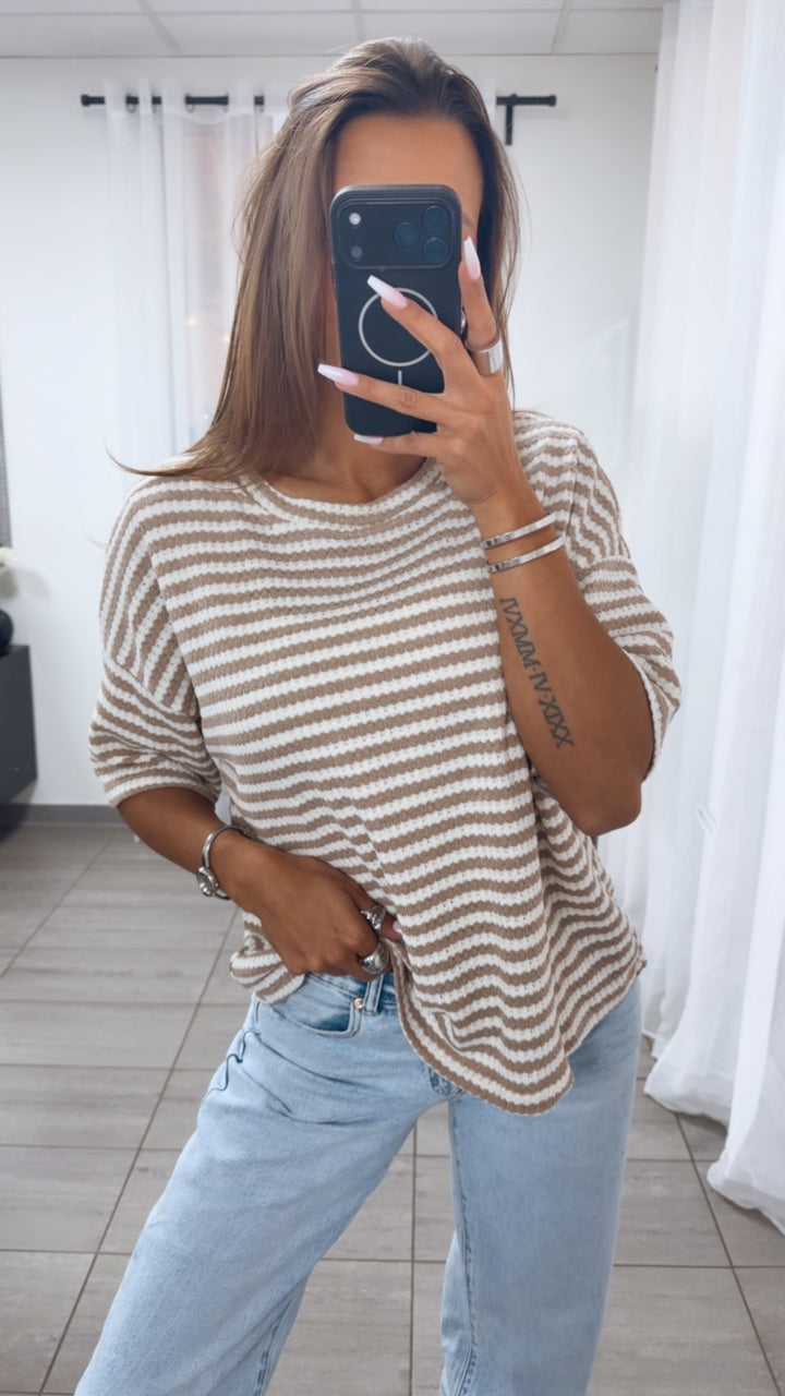 GESTREIFTES Strick T-Shirt / beige - creme Art.15064