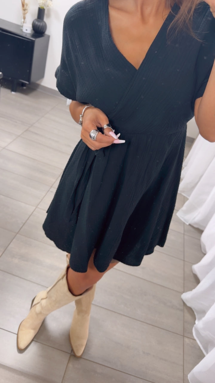 Kurzes Musselin WICKEL Kleid / schwarz Art.15081