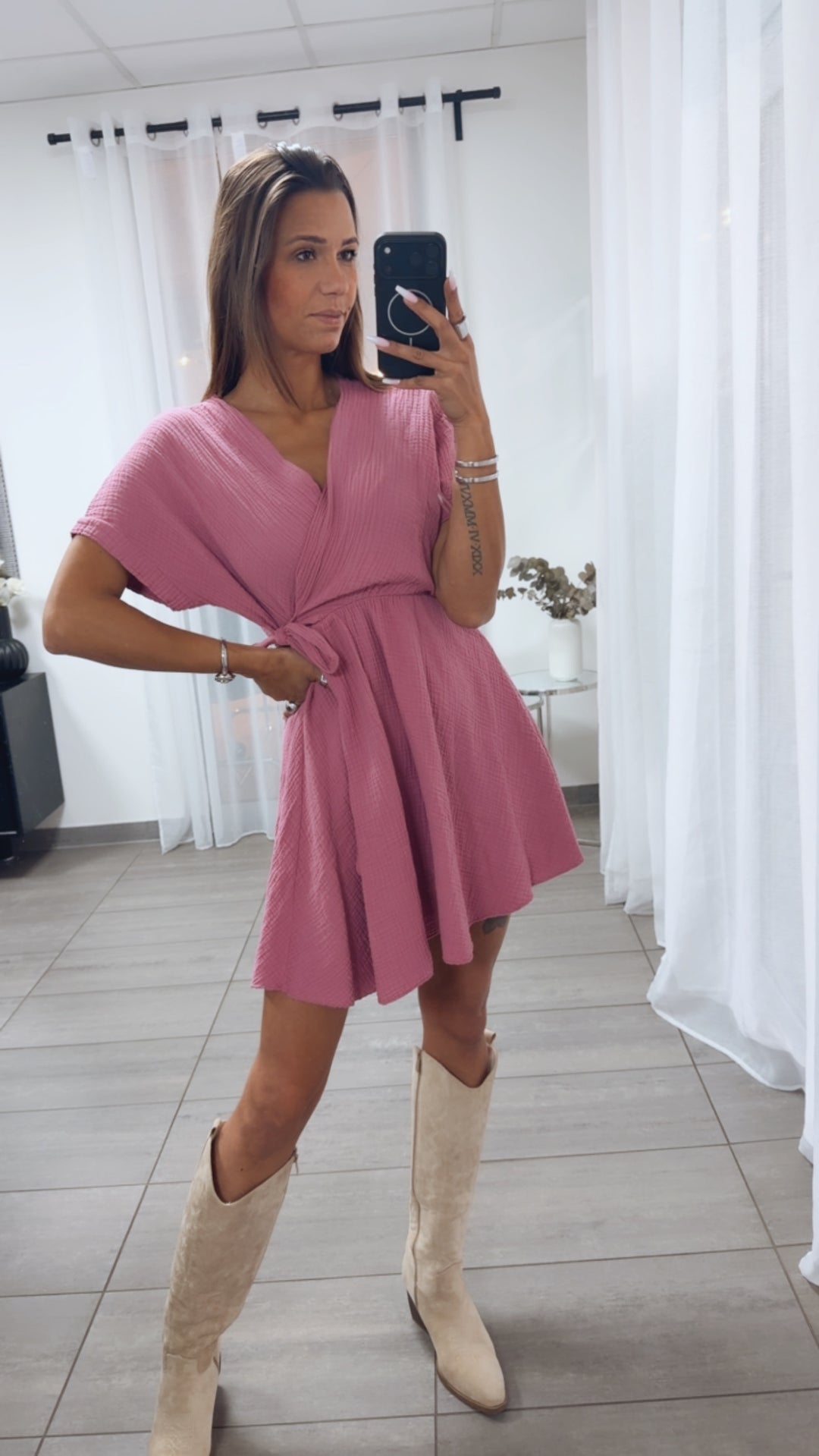 Kurzes Musselin WICKEL Kleid / beere Art.15083