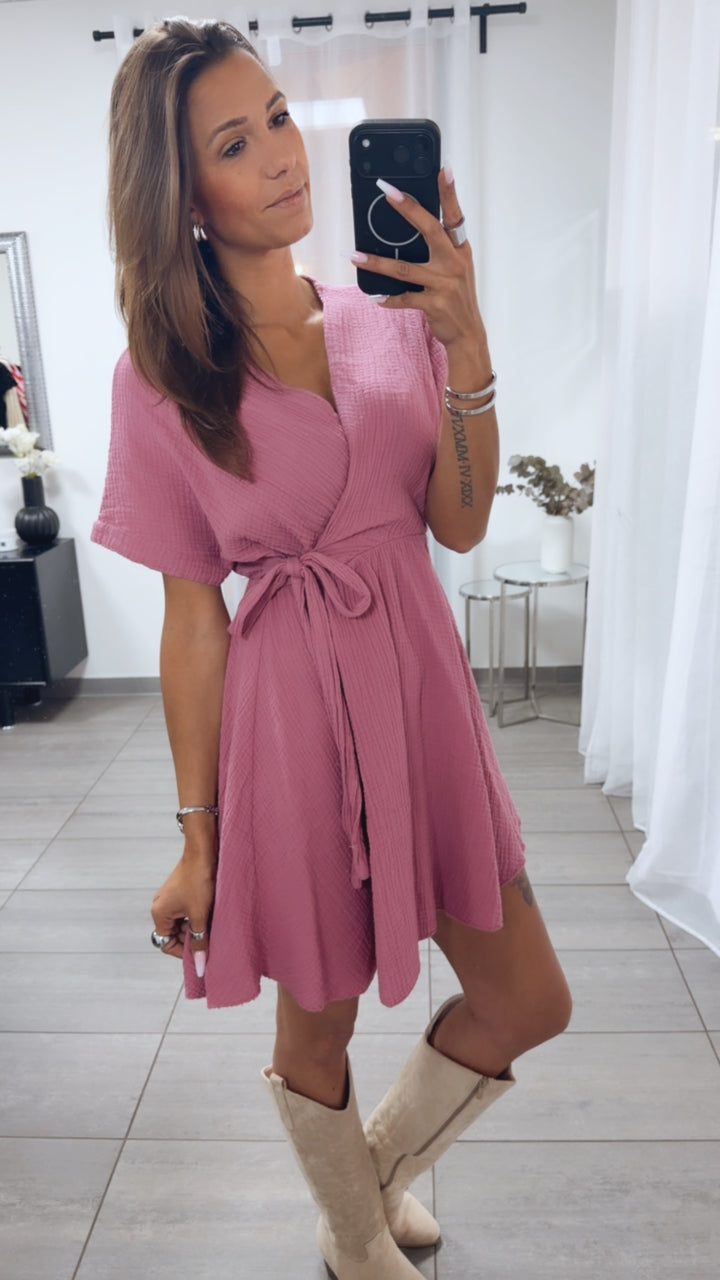 Kurzes Musselin WICKEL Kleid / beere Art.15083