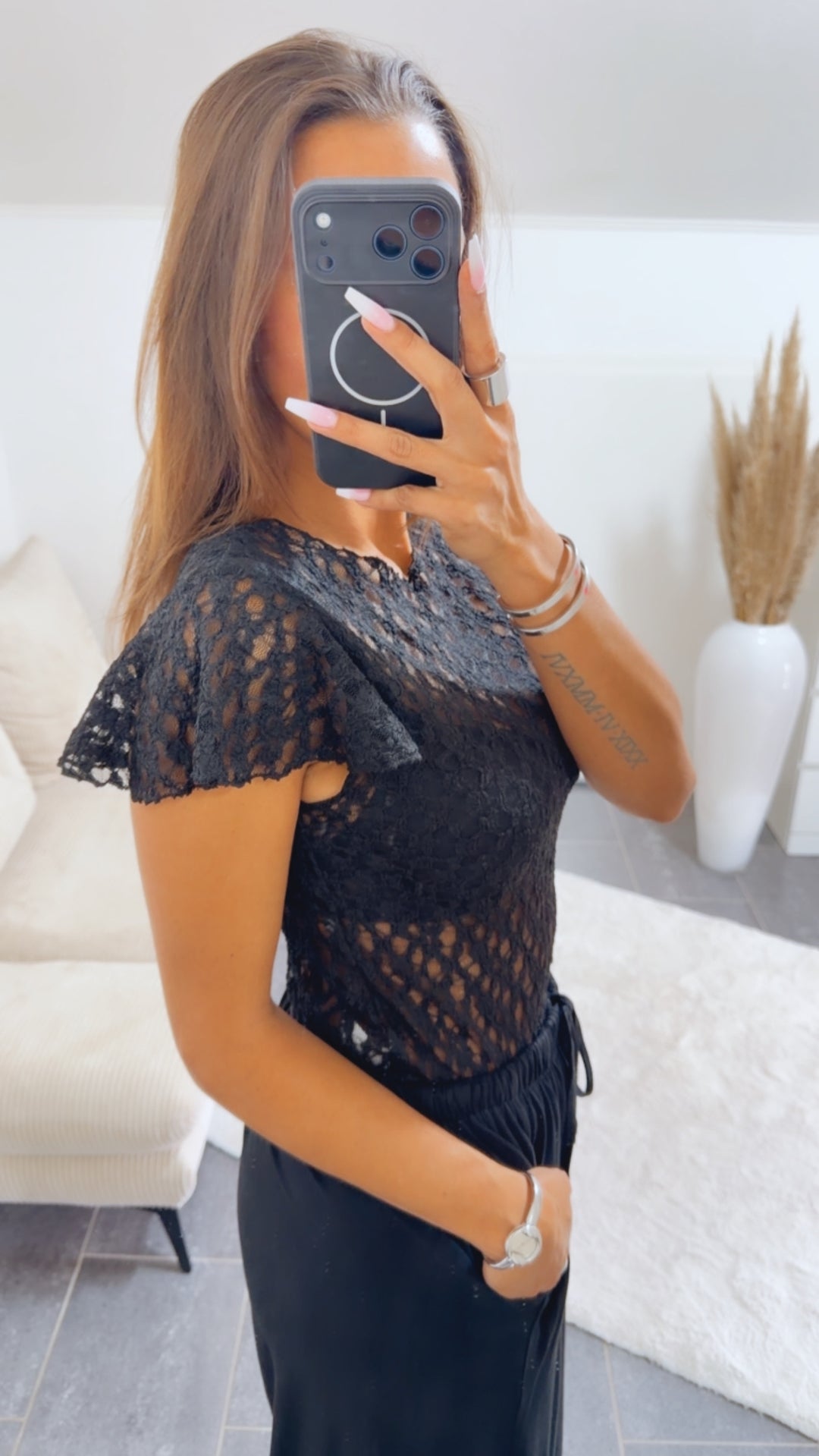T-SHIRT feste SPITZE transparentes Oberteil / schwarz Art. 15067