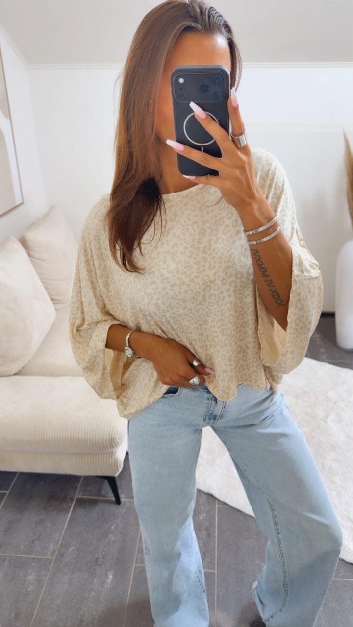 MEGA Oversize Shirt Leo - Muster / creme - beige Art.15085