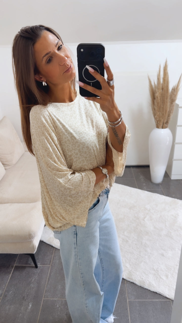 MEGA Oversize Shirt Leo - Muster / creme - beige Art.15085