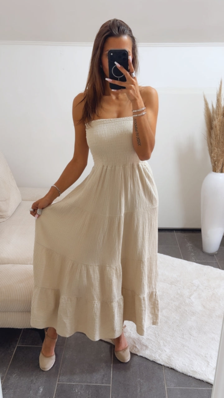MUSSELIN Trägerloses (Maxi-) Kleid / beige Art. 15068