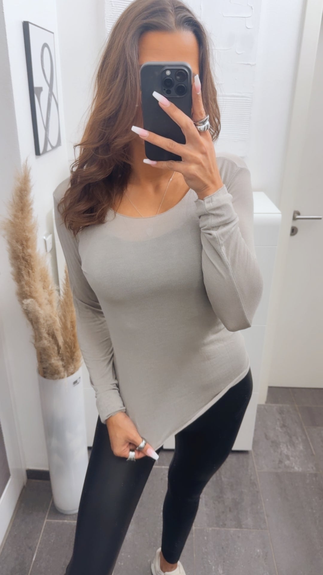 Langarm Oberteil, leicht transparent / taupe Art. 13665