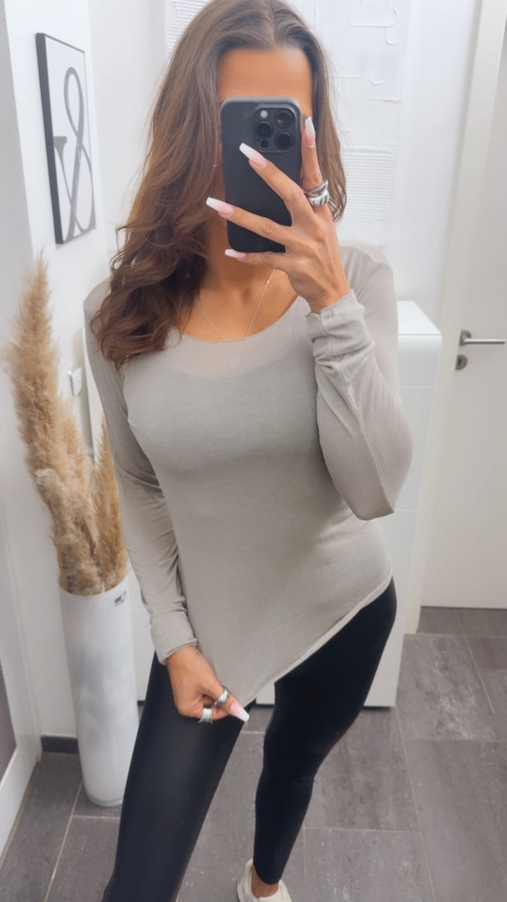 Langarm Oberteil, leicht transparent / taupe Art. 13665