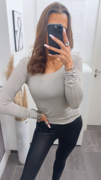 Langarm Oberteil, leicht transparent / taupe Art. 13665