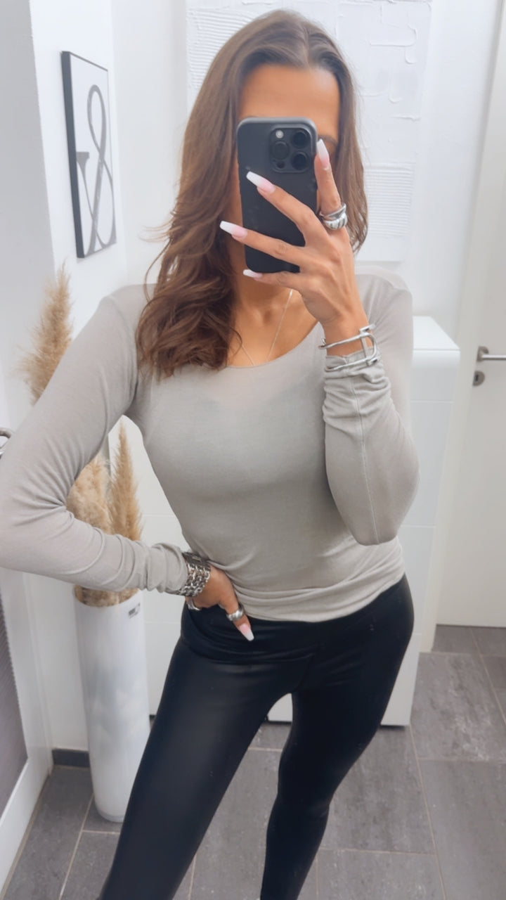 Langarm Oberteil, leicht transparent / taupe Art. 13665