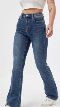 high waist Jeans " T141-14 ", mit Schlag / dunkles blau Art. 10997