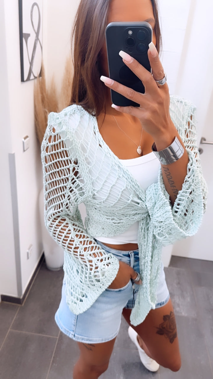Netz Strick Bolero Oberteil / Strickjacke / mint Art. 6487