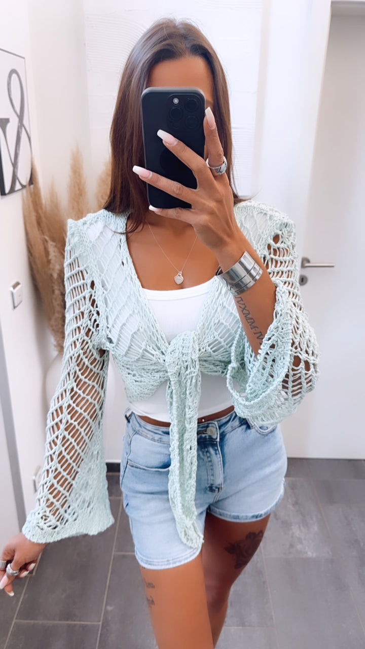 Netz Strick Bolero Oberteil / Strickjacke / mint Art. 6487