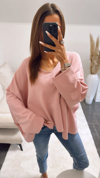 Oversize Butterstoff Sweater mit V-Ausschnitt / rosa Art. 9139