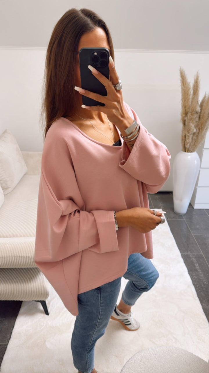 Oversize Butterstoff Sweater mit V-Ausschnitt / rosa Art. 9139